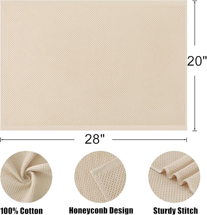 Kitinjoy 100% Cotton Waffle 4-Pack Kitchen Towels, 20" x 28", Beige | Super Soft, Ultra-Absorbent, Fast Drying, lightweight, Quick Drying Kitchen Hand Towels