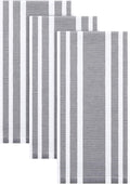 Homaxy Premium Cotton Stripe Kitchen Towels 3 Pack, 18"x 28", Grey | Large 380 GSM Kitchen Hand Towels, Soft Terry Dish Towels, Highly Absorbent Tea Towel Set with Hanging Loop