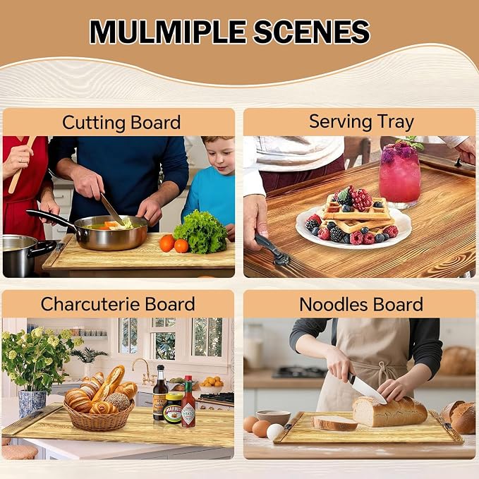 Noodle Board Stove Cover with Handles, Bamboo Wood Stove Top Covers for Electric Stove & Gas Burners, 30" x 22" Stovetop Cover, Rustic Kitchen Decor, for Countertop/Sink Cover/RV (Brown)