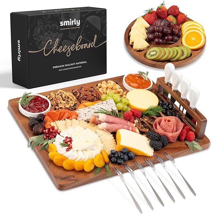 SMIRLY Charcuterie Board Set with Serving Accessories, Large Walnut | Housewarming, Wedding, Bridal Shower and Birthday Gift for Women, Ideal for Serving Cheese, Snacks and Appetizers