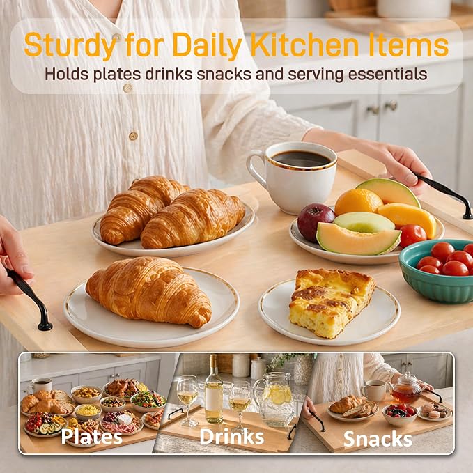 Noodle Board Stove Cover with Handles, 29.5 x 22 Inch, Natural Wood Color | Engineered Wood Cover for Electric, Gas and Glass Stove Tops, Raised Edge Serving Tray for Extra Counter Space