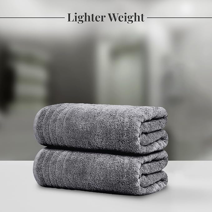 8 Piece Towel Set, 2 XL Bath, 2 Hand, 4 Washcloth, Dark Grey | 100% Cotton, Lighter Weight, Quicker to Dry, Super Absorbent, Perfect for Bathroom