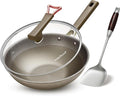 13" Titanium Wok Pan with Lid,Non-stick Flat Bottom Titanium | PFAS & PFOA free,Non-toxic, Fits induction & gas stoves,Traditional Chinese Pan for Stir Fry