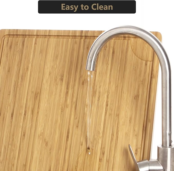 24x18 Inch Bamboo Cutting Boards for Kitchen, Extra Large Wood Chopping Board with Juice Groove and Handle, Revisible Butcher Block Charcuterie Serving Tray