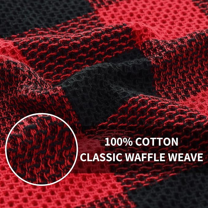 Homaxy Kitchen Towels and Dishcloths Set, Set of 8, Black & Red | Bulk Cotton Waffle Weave Check Plaid Kitchen Towels, Super Soft and Absorbent Dish Cloths, 12 x 12 and 13 x 28 Inches