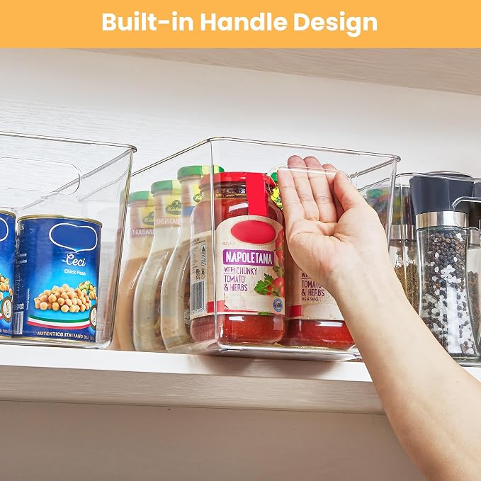 YIHONG 10 Pack Clear Storage Bins, Pantry Organizer Bins with Handle, XL | Plastic Bins, Pantry Storage Containers for Kitchen, Freezer, Cabinet, Closet, Bathroom, Under Sink Organizers and Storage