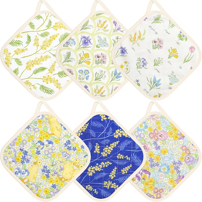 6 Pack Pot Holders 100% Cotton Heat Resistant Potholder, Machine Washable Pot Holder, Hot Pads, Table Pads for Cooking Baking (Z)