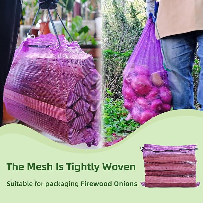 Mesh Firewood Bags 22"×18" 150 Per Pack Crawfish Sacks, Firewood Bags for Selling, Onion Bag Storage Potato Sacks Mesh Wood Bag Bulk (Pack of 150)