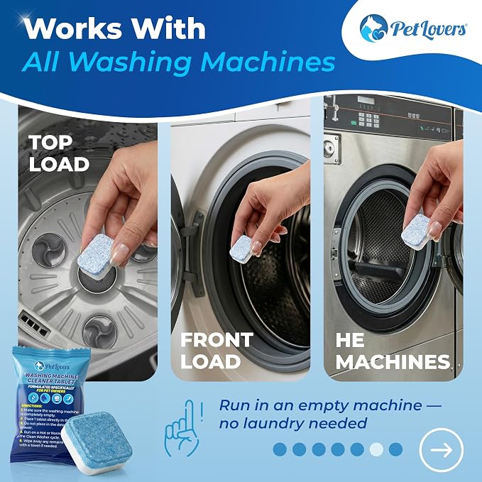PetLovers Washing Machine Cleaner Tablets Unscented - Removes Pet Hair Buildup & Odors, Deep Cleans HE Front Load & Top Load Washers, 24 Pack (1 Year Supply)