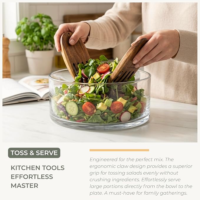muso eood Acacia Salad Hands, Wooden Salad Tongs, 1 Pair | for Serving Salad Mixes, Set for Serving Salad Fruit on Your Kitchen Counter