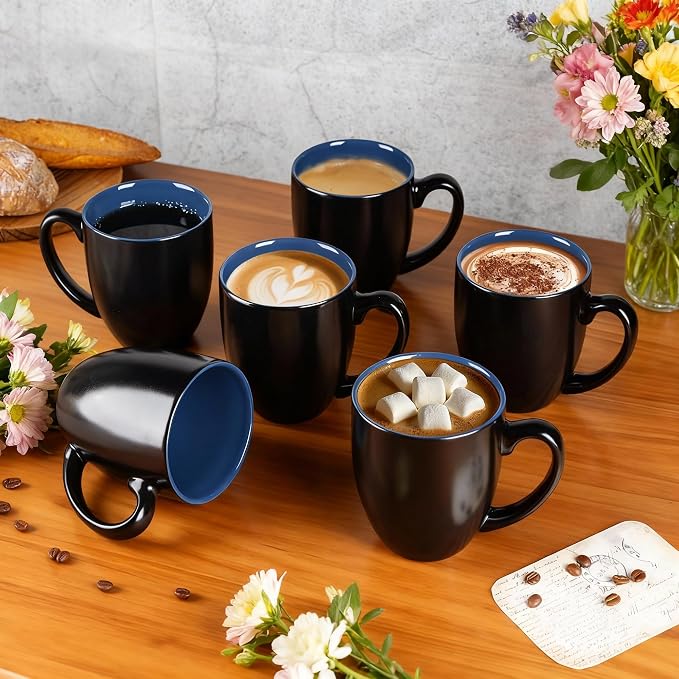 GBhome 12 oz Coffee Mugs Set of 6, Ceramic Coffee Cups- Blue