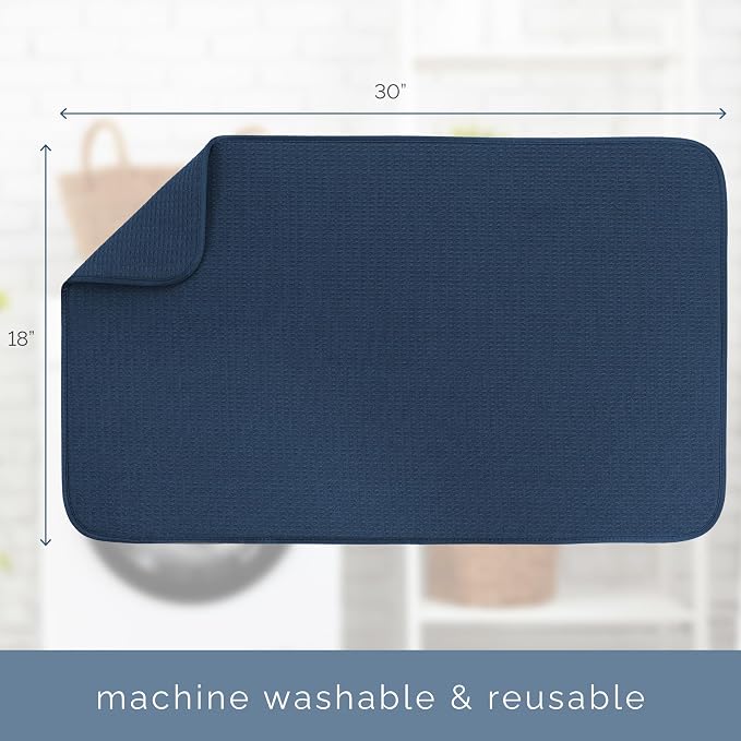 S&T INC. Dish Drying Mat, 18" x 30", Jumbo, Navy | Absorbent Microfiber, XXL Kitchen Counter Mat for Dishes, Utensils, Pots and Pans, Machine Washable