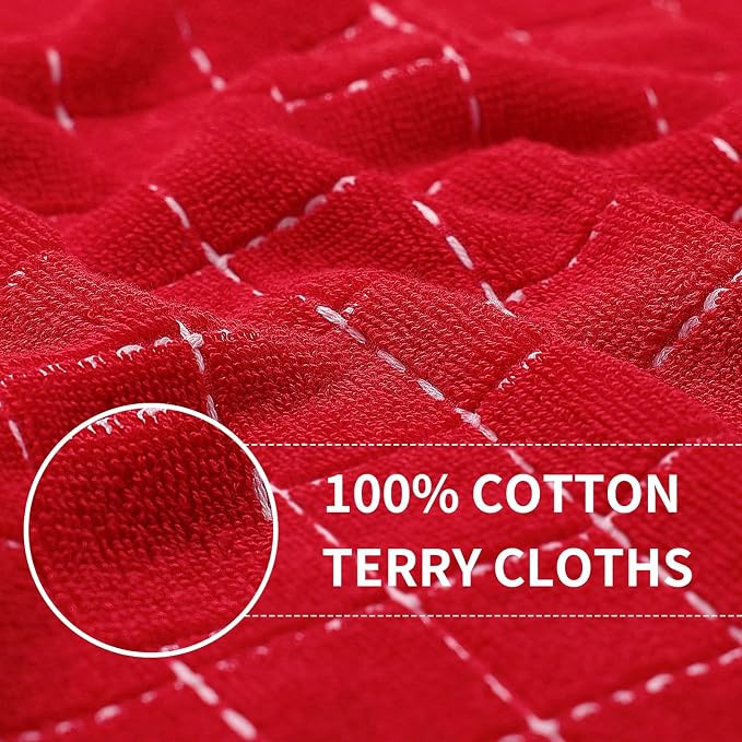 Homaxy 100% Cotton Terry Kitchen Towels, 8 Pack, Red | Ultra Soft and Absorbent Dish Towels for Kitchen, Suitable for Drying and Washing Dishes
