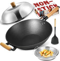AOSION 13'' Nonstick Wok, Cast Iron Wok with Lid, Wok Pan & Stir-Fry Pans | Chinese Woks Pan With Lid