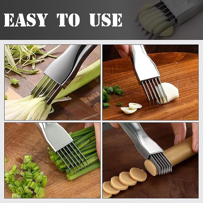 Shred Silk The Knife, 2026 Upgrade Green Onion Cutter Stainless Steel Chopped Kitchen Slicing Tool Cutter for Vegetables Onion Garlic, Multifunctional Kitchen Food Vegetable Cutters (3Pack)
