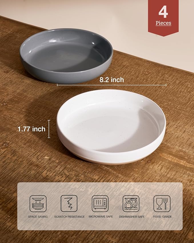famiware Milkyway 33 oz Pasta Bowls Set of 4, White & Dark Gray | Scratch-Resistant Stoneware Salad Bowls, Stackable, Dishwasher & Microwave Safe, Lead-Fre