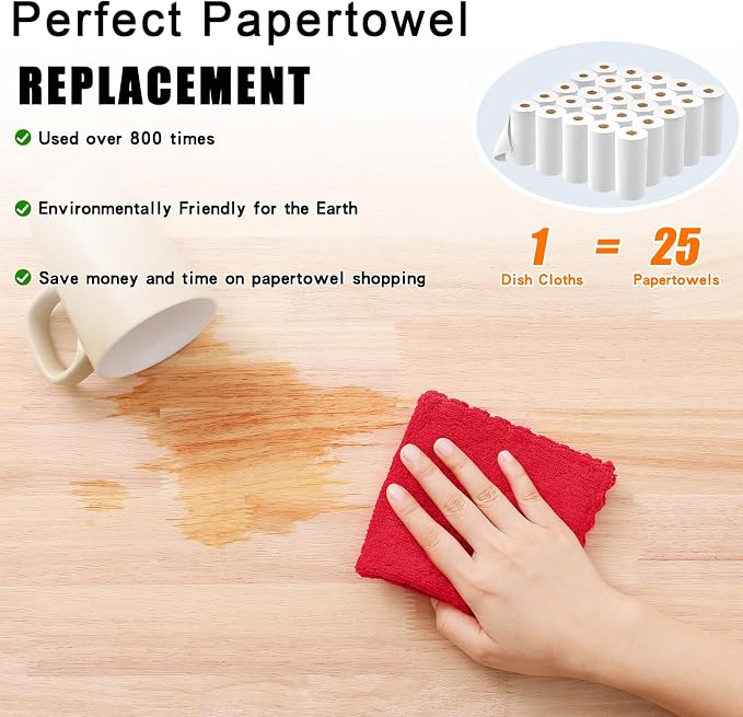 Homaxy 12 Pack Super Soft Absorbent Dish Cloths, 10" x 10", Red | Coral Velvet, Nonstick Oil Fast Drying Microfiber Cleaning Cloth, No Lint Household Dishcloths