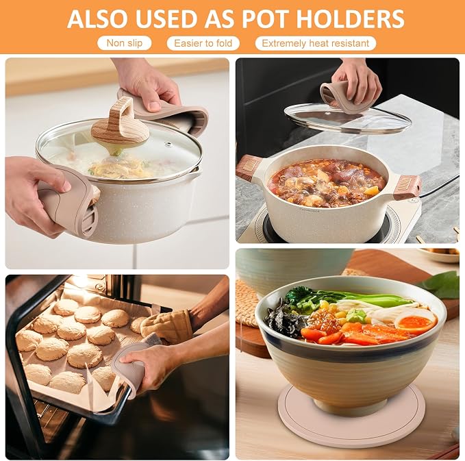 Silicone Trivet Mats 6 Pack Trivets for Hot Dishes Hot Pads for Kitchen, Trivets for Hot Pots and Pans,Heat-Resistant Non-Slip Dinner Plate Mat (Brown)