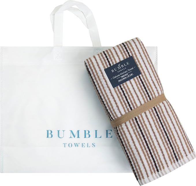 Bumble Kitchen Towels 6 Pack 100% Cotton 16"x26" - Tan | 430 GSM Soft Kitchen Hand Towels with Hanging Loop, Highly Absorbent & Durable for Washing and Drying Dishes