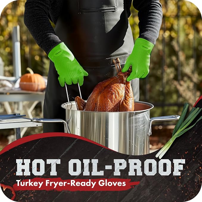 KITCHEN PERFECTION S Silicone Smoker BBQ Gloves - Heat Resistant Oven Mitts | Waterproof, 5-Finger Design For A Better Grip, for Pitmasters, Meat Smoking, Grilling, Cooking, Frying Turkey | Grill Gift
