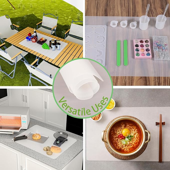 Large Silicone Mats for Kitchen Counter: 2Pcs Heat Resistant 14" x 20"(1mm) | Clear Silicone Sheets for Countertop Protector - Translucent Thin Grip Non-Slip Non-Stick Easy to Cut Baking Mat for Pastry