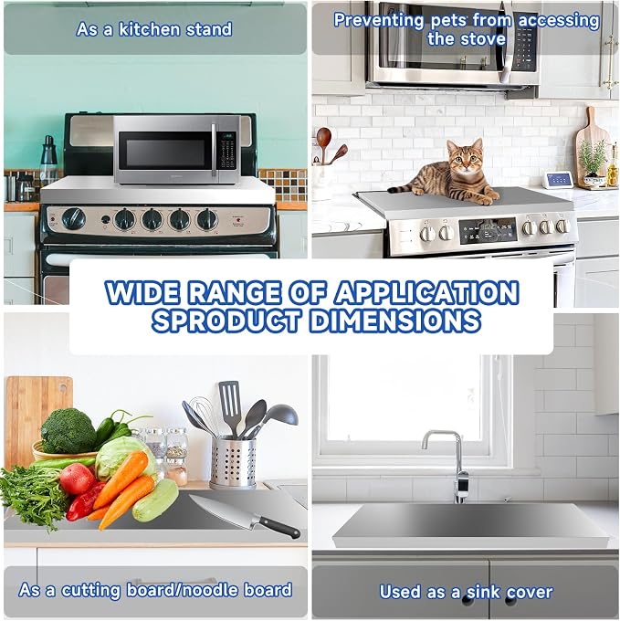 Stainless Steel Gas Stove Top Cover, Multi-functional Noodle Board, Cooktop Cover for Expanding Kitchen Space, Robust and Durable, 30"Wx 22"Dx2.67"H, Silver