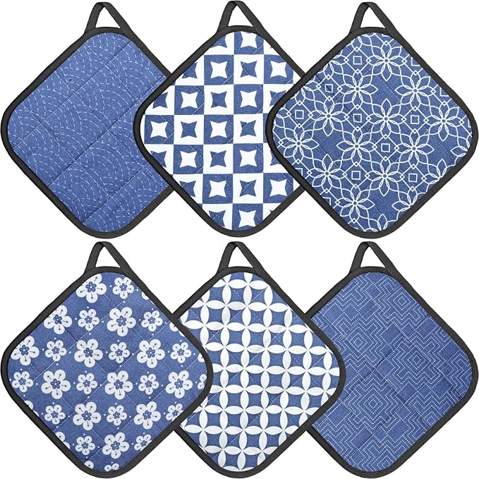 6 Pack Pot Holders 100% Cotton Heat Resistant Potholder, Machine Washable Pot Holder, Hot Pads, Table Pads for Cooking Baking (F)