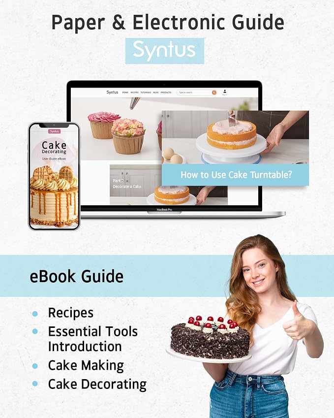 Syntus 65 PCs Cake Decorating Kit with Cake Stand, Cake Baking Supplies | 31 Piping Bags, 24 Piping Tips, Offset & Straight Spatulas, 3 Scrapers, Leveler, 2 Couplers & 1 Tips Brush