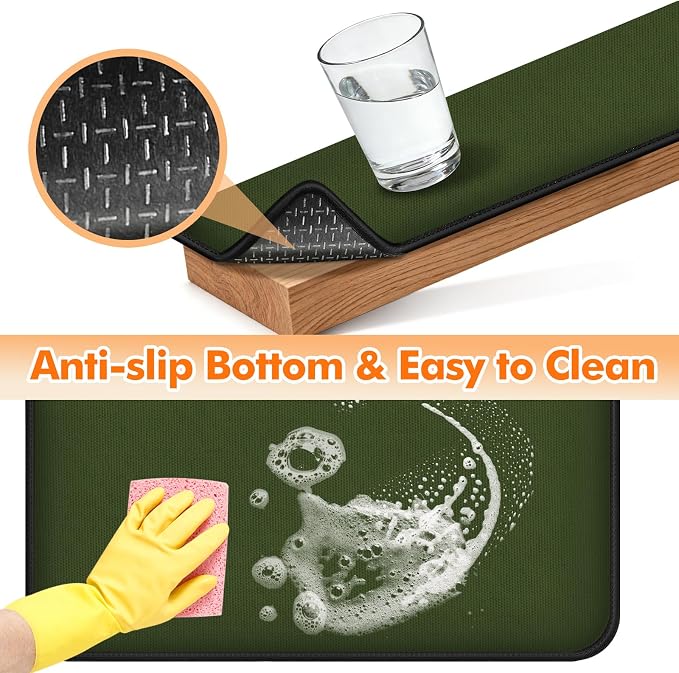 Non-slip Air Fryer Mats for Countertop, 2mm Thick, 14x12 in, Green | 1022°F Fireproof mat, heat resistant mats for countertop, non-slip silicone bottom, air fryer accessories for ninja, cosori