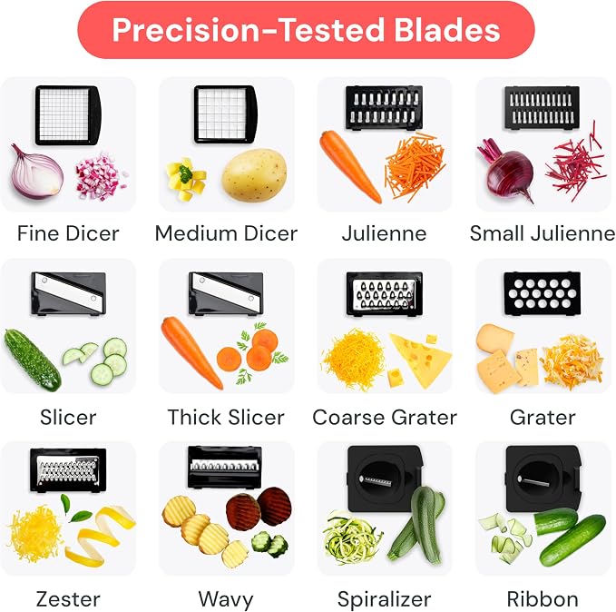 Fullstar Pro Original Vegetable Chopper & Mandoline Slicer Kitchen Gadget | 12 in 1 Veggie Slicer, Onion & Fruit Cutter with Sharp Stainless Steel Blades & Container, All-in-One Meal Prep Tool (White)