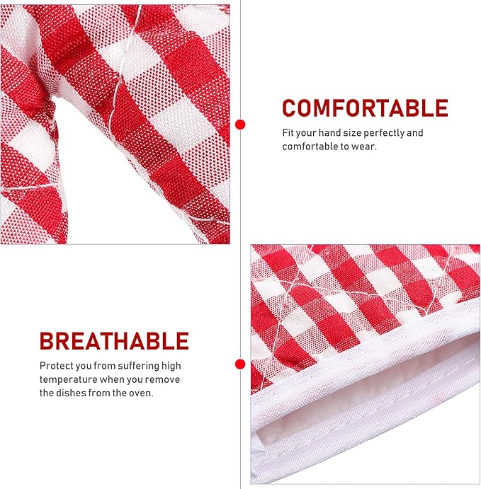2Pcs Oven Mitts for Play Kitchen, Anti- Scald Gloves Microwave Oven Gloves Kitchen Mitts for Safe Baking Cooking (Red Checkered)