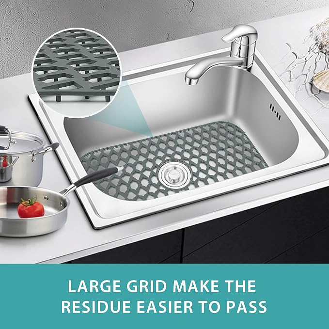 Silicone Kitchen Sink Protectors Mats - 12" 13" 14" 16" 18" 19" 21" 22" 24" 25" 26" 28" 30", Heat Resistant, Machine-wash (26”x14”, Center Drain)