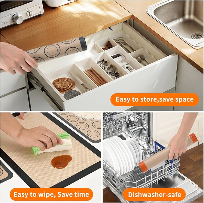 Luckyiren 2-Pack Silicone Baking Mats – Non-Stick Reusable Oven Liners for Half Sheet Pans (16.54" x 11.62"), BPA-Free Silicone, Easy to Clean, for Cookies, Roasted Veggies, Pizza & More | 2 16.54 x 11.62 in silicone mats for baking fit half sheet pans...