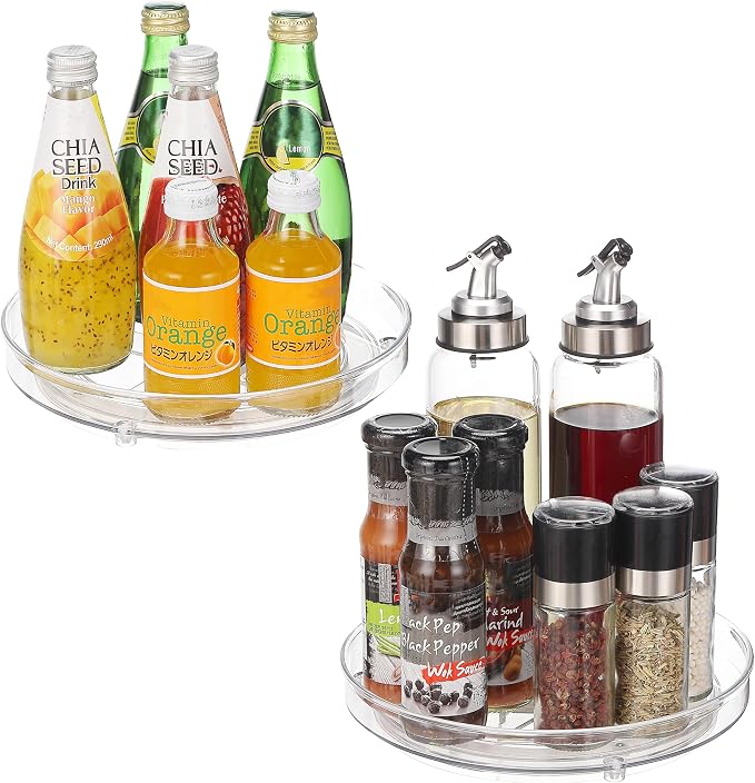 URALFA 9 Inch Lazy Susan Turntable, 2 Pack Small Rotating Cabinet Organizer | Clear Acrylic Plastic Spinning Organizer for Kitchen Cabinet, Pantry, Countertop, Fridge 360-Degree Rotating Base