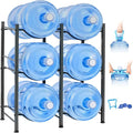 Klvied 5 Gal Jug Rack, 3 Tier for 6 | Heavy duty steel, built-in lifter, includes cap, holds 6 bottles, kitchen/office/gym