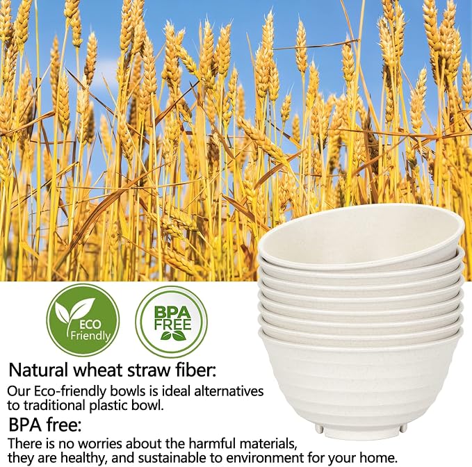 【NOT CERAMIC】60 Oz Big Salad Bowl Soup Bowl , Large Bowls for Eating Microwave and Dishwasher Safe BPA-Free Eco-Friendly Deep Cereal Bowls for Cereal, Salad, Ramen,Soup, Mixing [Set of 8]