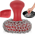 316L Chainmail Scrubber Cleaner Kit - Skillet Cleaner with Long Grip Handle | 316L Chainmail Scrubber + Pan Scraper + Long Handles - 316 Cast Iron Cleaner - Chain Mail Scrubber for Cast Iron Pans