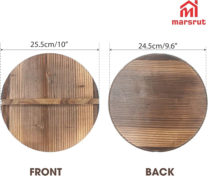 Wooden Wok Lid, 26cm/10inch Diameter, Cover Lids for Pot Pan, Cast Iron Wok, with Large Handle, Natural Wood for Anti-Hot, Anti-Spillover, Stir Fry Pan, Lightweight Handcrafted Kitchen Accessory Tool