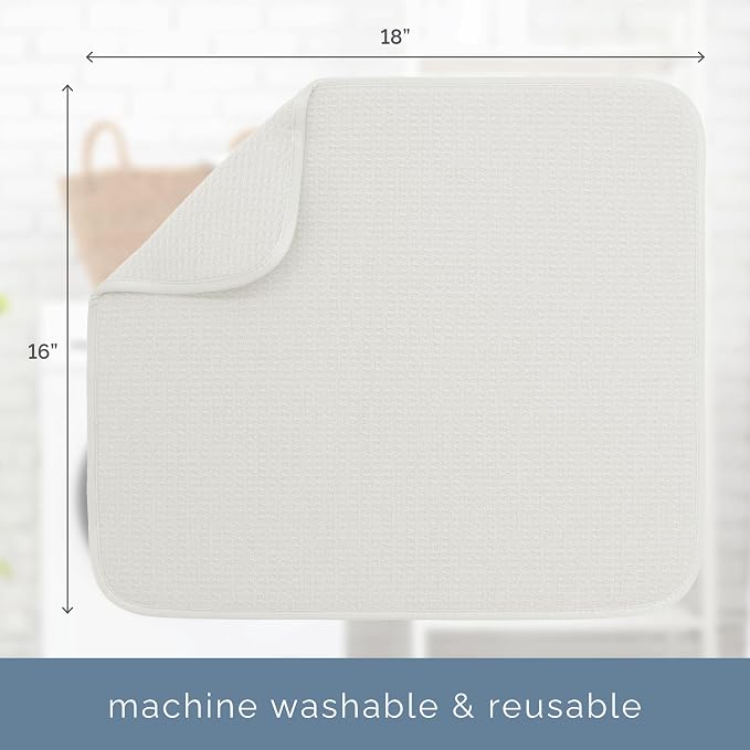 S&T INC. Dish Drying Mat, 16" x 18", Large, Cream | Absorbent Microfiber, Kitchen Counter Mat for Dishes, Utensils, Pots and Pans, Machine Washable