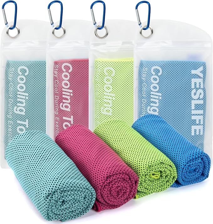 YESLIFE Cooling Towels, 4-Pack 40"x12", Multicolor Set J | Microfiber gym towels, soft breathable neck wrap, cooling towel for yoga running sport camping, Multicolor, 4-pack