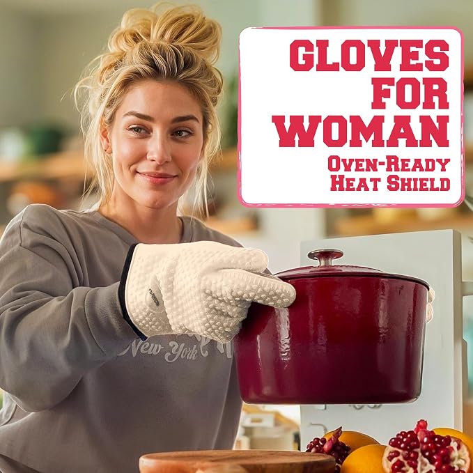KITCHEN PERFECTION XL Silicone Smoker BBQ Gloves Heat Resistant Oven Mitts | Made For Women, Waterproof, 5-Finger Design For A Better Grip, For Meat Smoking, Grilling, Cooking, Frying Turkey, Grill Gift