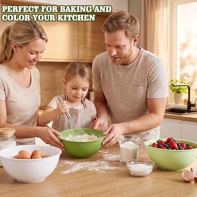 Greentainer 4-Piece Plastic Mixing Bowl Set with Lids for Kitchen, 67oz Lightweight Storage Bowls, Large Salad Bowls for Baking, Prepping, Cooking and Serving Food, Dishwasher & Microwave Safe