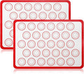 Luckyiren 2 Pack Silicone Macaron Baking Mat, Half Sheet Liners, Red/White | Two 16.54 x 11.62 in silicone macaron baking mats have printed rings for macarons; reusable nonstick half sheet liners.