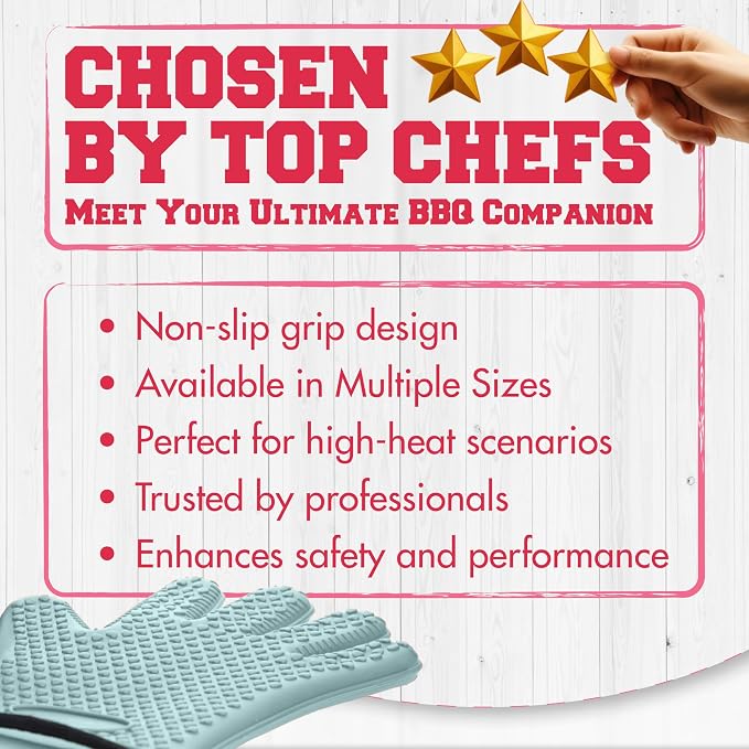 KITCHEN PERFECTION XL Silicone Smoker BBQ Gloves Heat Resistant Oven Mitts | Made For Women, Waterproof, 5-Finger Design For A Better Grip, For Meat Smoking, Grilling, Cooking, Frying Turkey, Grill Gift