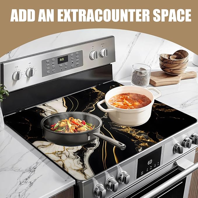 Black Gold Marble Stove Top Covers for Electric Stove, Electric Gas Stove Pad Heat Resistant Range Cooktop Protector for Home Decor Kitchen 28"x20"