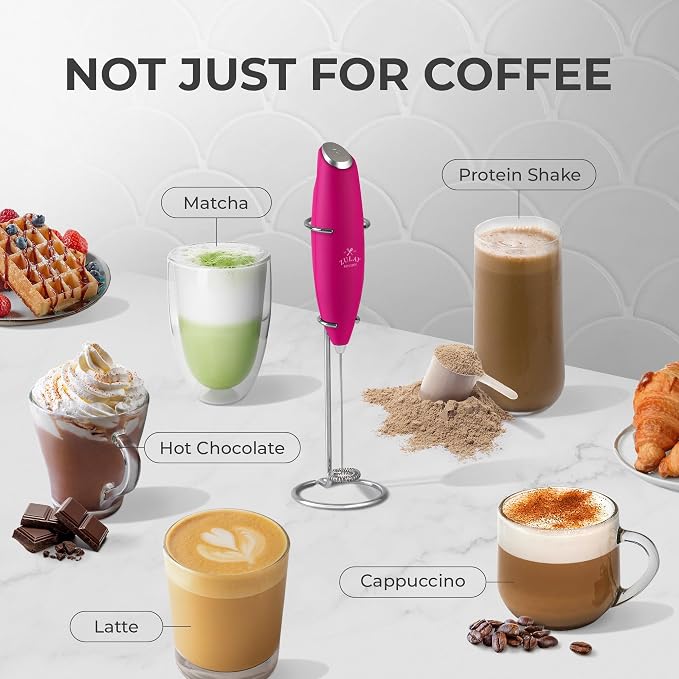 Zulay Kitchen Powerful Milk Frother Wand With Duracell Batteries - Ultra Fast Handheld Drink Mixer - Electric Whisk Foam Maker for Coffee, Lattes, Cappuccino & Matcha - Z1 Motor - Dragonfruit