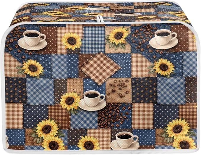Coffee Sunflower Toaster Cover 2 Slice Dustproof Toaster Bread Maker Cover Small Kitchen Appliance Fingerprint Protection Kitchen Decor