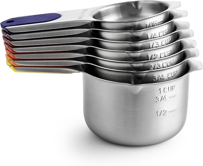 Spring Chef 7 Magnetic Stainless Steel Measuring Cups Set, Mountain Sunrise | Patented Metal Measuring Cups for Measuring Dry or Liquid Ingredients, Easy to Read Markings, Dishwasher Safe Magnetic Cups