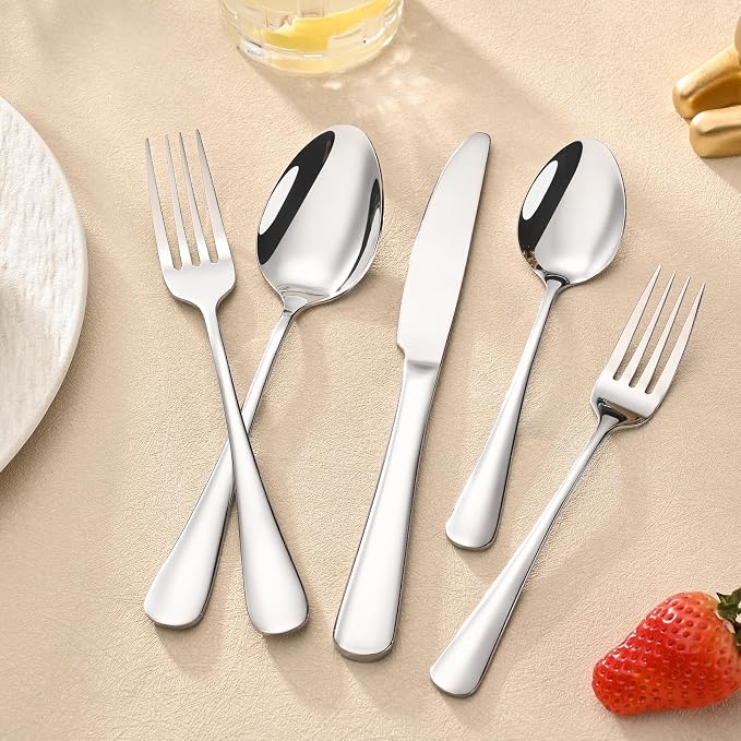 SIAKA 40-Piece Silverware Set, Stainless Steel Flatware Set Service for 8, Food Grade Cutlery Utensil Set for Home Restaurant, Include Knife Forks Spoons Set, Mirror Polished Dishwasher Safe