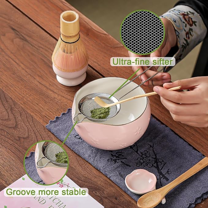 Clay&Fire Matcha Whisk Set, 9 pcs Ceramic Matcha Set for Beginner | Matcha Bowl with Spout and Whisk, Matcha Kit for Matcha Lovers, Ideal Gift Christmas, Birthday, Anniversary
